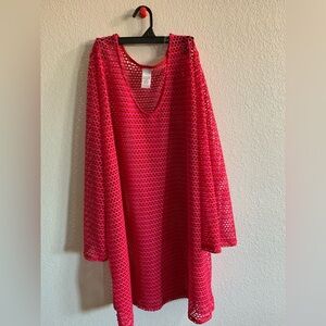Red & Pink Mesh Cover-Up Dress